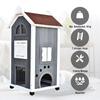 Outdoor Cat House 2-Story Cat House Made of Fir Wood, Weatherproof Cat Hut with Asphalt Roof, Gray, 59 X 55 X 109 Cm