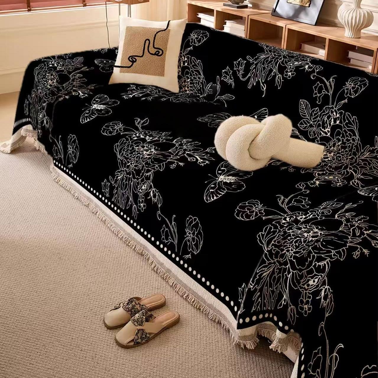 

1pc Thick Fluffy Jacquard Sofa Towel with Tassels, for Living Room Couch Decor Cozy Leisure Blanket Sofa Cover 180x90cm