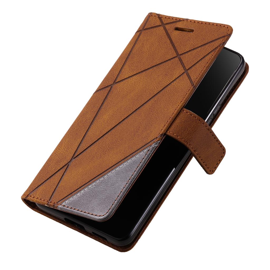 For Oppo Reno12 F 4G Case Imprinted Lines PU Leather Splicing Wallet Phone Cover