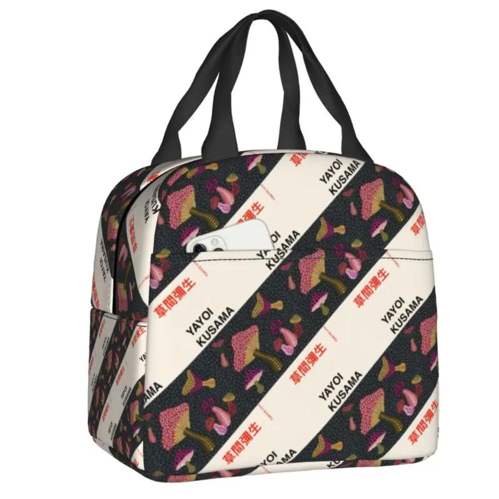 Custom Mushroom Yayoi Kusama Portable Lunch Box for Multifunction Cooler Thermal Insulated Lunch Bag School Children Student