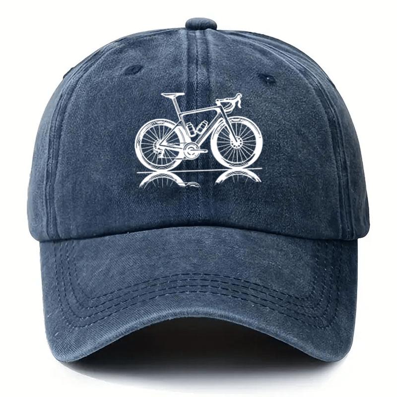 Stylowa czapka z daszkiem z nadrukiem roweru szosowego, z nadrukiem roweru wyścigowego. Regulowana, odpowiednia na każdą porę roku.