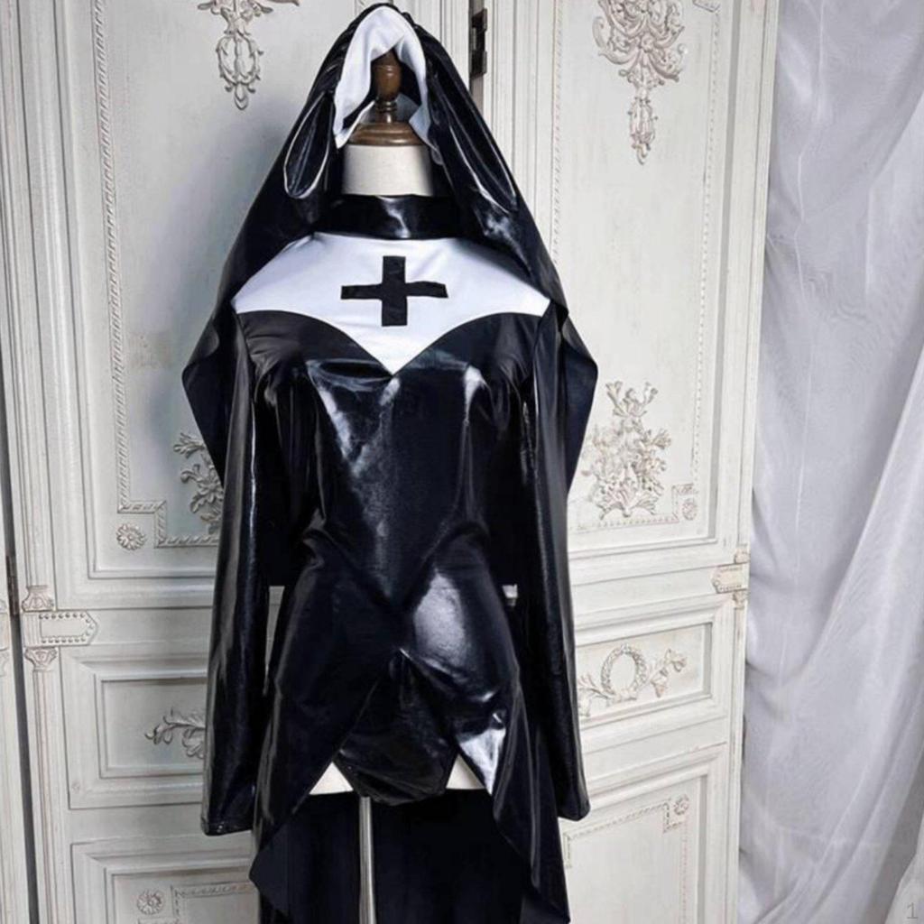 Gotisch Nonnenkostuum PU Leerlook Verleidelijke Outfit Hoge Uitsnijding Ontwerp voor Dames