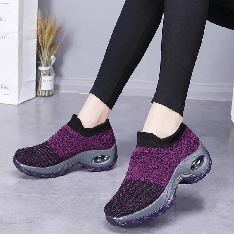 Women's Shoes Breathable Women's Sneakers Comfortable Thick Soled Tennis Sliding Sleeve Walking Shoes Anti Slip Running Shoes