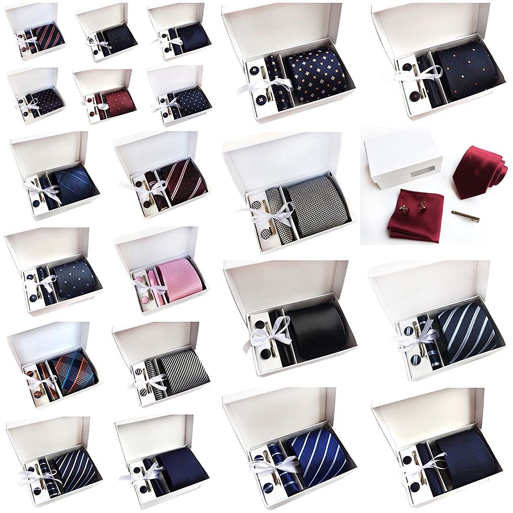 [Xiang Ru] 4-Piece Tie Set: Stripe, Check, Solid, Floral Pattern. Suitable for Business, Work, Commuting, Job Hunting, Weddings, Father's Day,