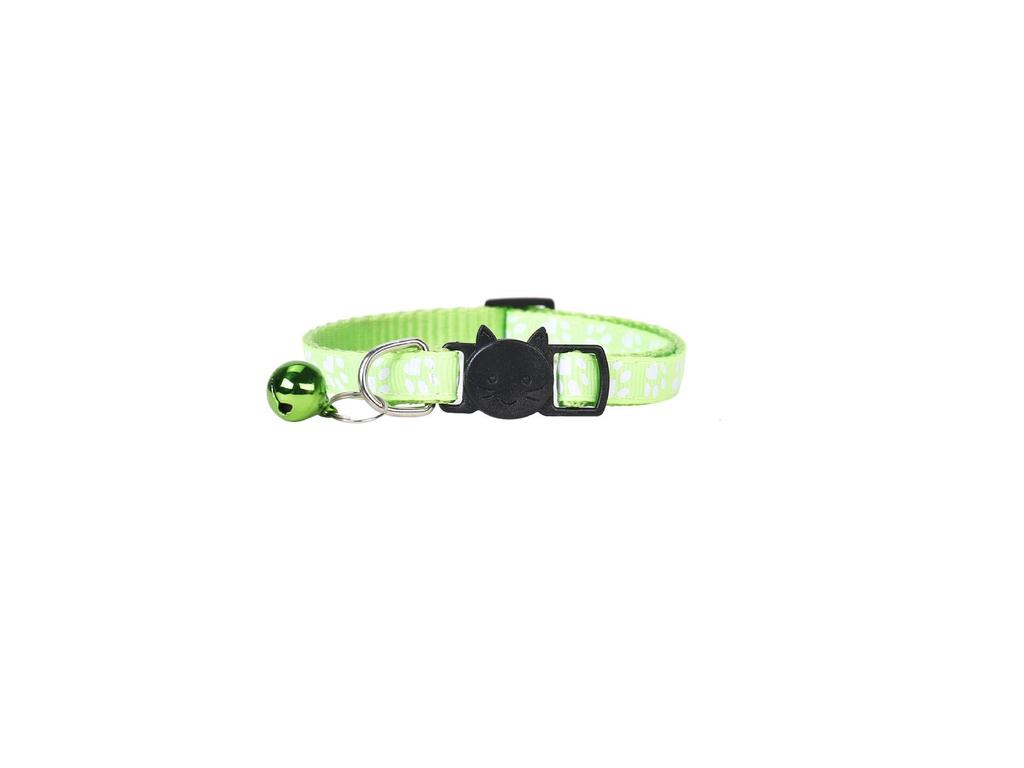 Peichong Beibei Cat Collar with Printed Paw Webbing, Safety Buckle, and Colorful Bell