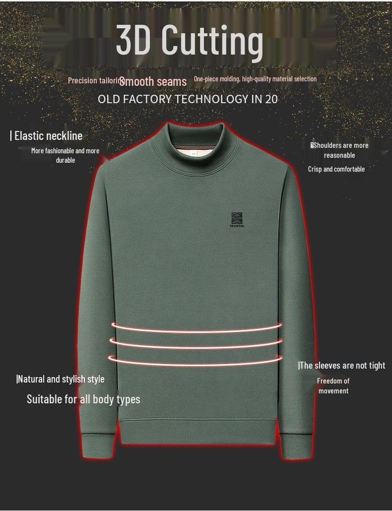 Men's Winter Fleece-Lined Casual High Collar Sweatshirt - Dad's Warm Base Layer Top