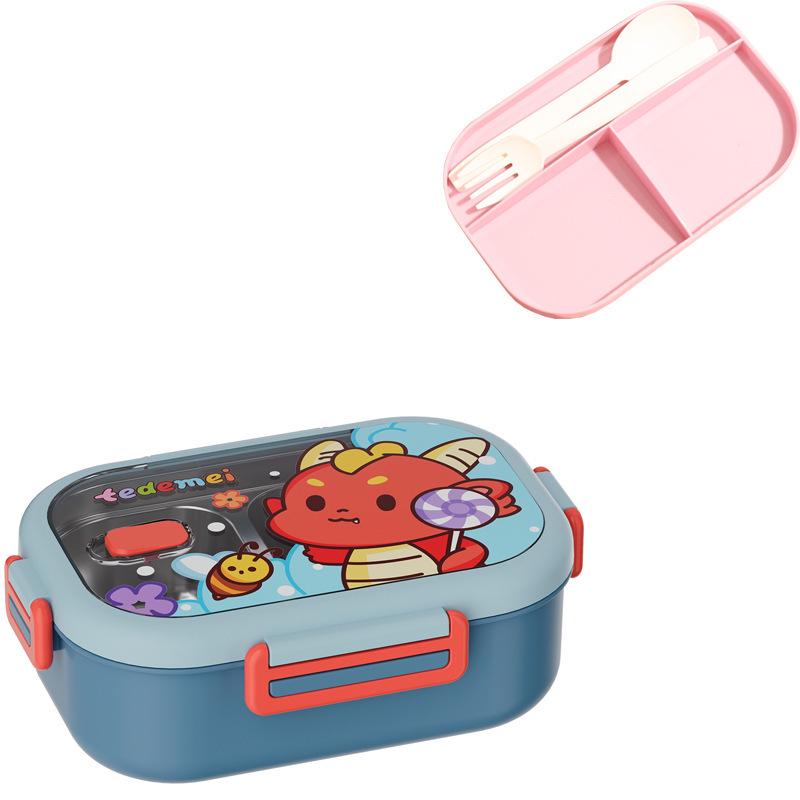 Kids' Cartoon Insulated Bento Box with Cutlery, Dual-Compartment, Food-Grade 304 Stainless Steel