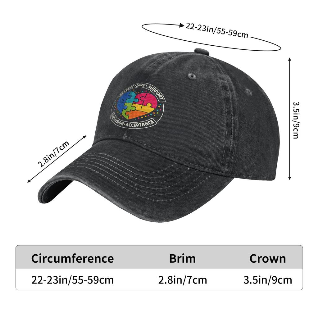 Autism Respect Love Inclusion Puzzle Sun Baseball Cap Vintage Men Adult Washed Trucker Hat Adjustable Design Kpop Baseball Caps