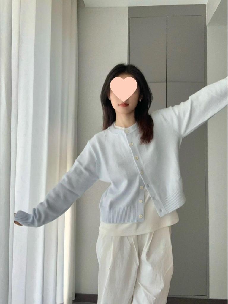 Dámský svetr kardigan v korejském stylu, měkký, světle modrý úplet - Jednoduchý krátký top na jaro/podzim