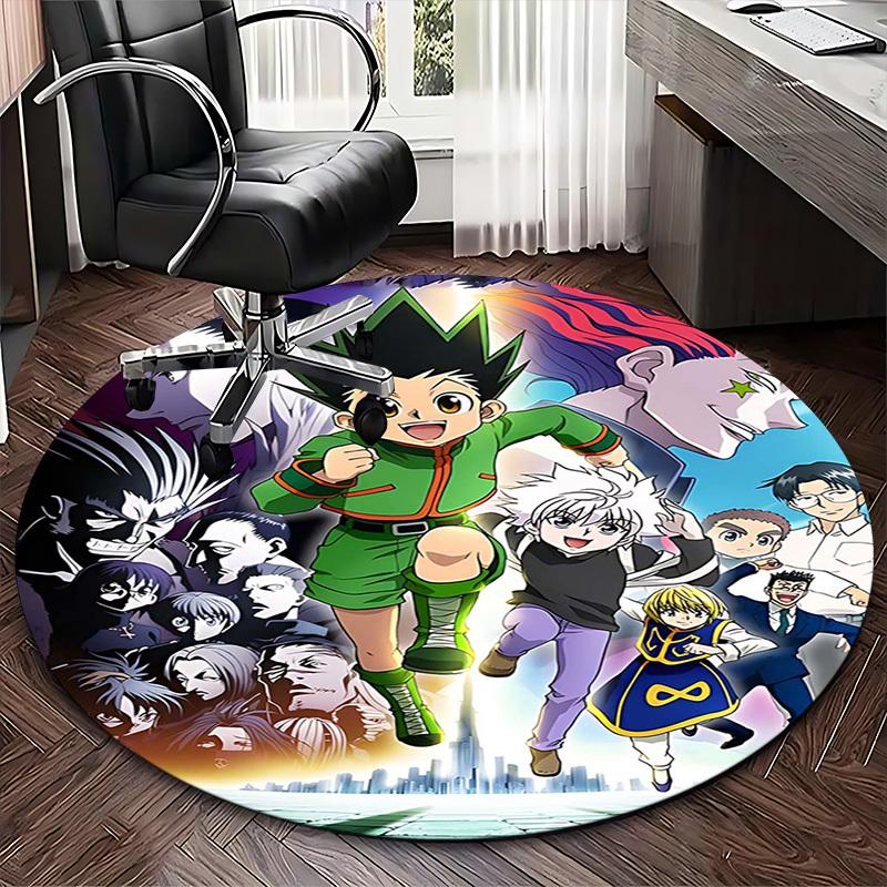 1pc Hunter x Hunter Anime Cartoon Design Round Carpet - Office Chair Mat, Non-Slip Rug for Home Decor, Living Room, Bedroom, Game Room, Dormitory, Fes