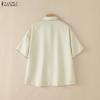 ZANZEA Women Casual Turn Down Collar Loose Cartoon Print Short Sleeve Blouse