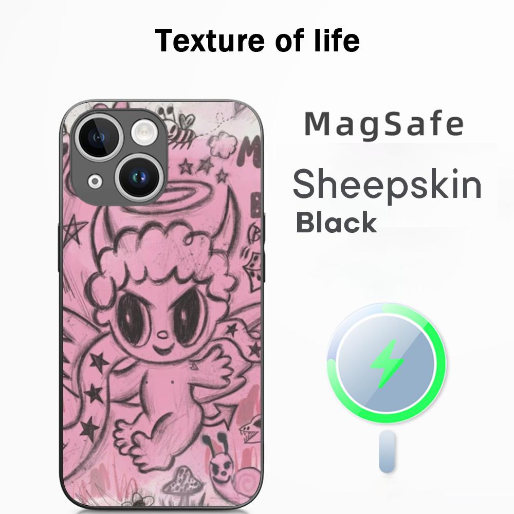 Cute pink Manana poster pattern design Phone Case For iPhone 17 16 15 14 13 12 Plus Pro Max  High-end Luxury Magsafe Sheepskin