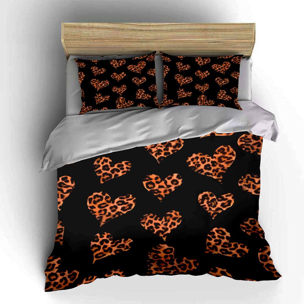 Leopard Print Hearts Three-Set Decor kid s and adults  bedroom decor, Exquisite three-piece bedding set gift 135x200cm