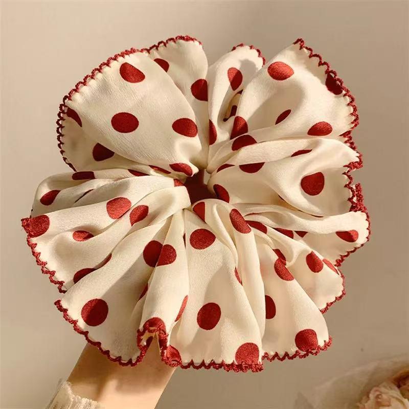 Elegant Ruffled Polka Dot Hair Tie for Women - High-End, Versatile Accessory