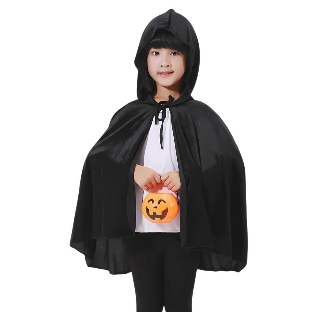 Donalee Kids' Cosplay Cape with Hood, Short Length, Halloween Costume, Unisex, for Girls and Boys, Witch Costume, School Performances, Christmas
