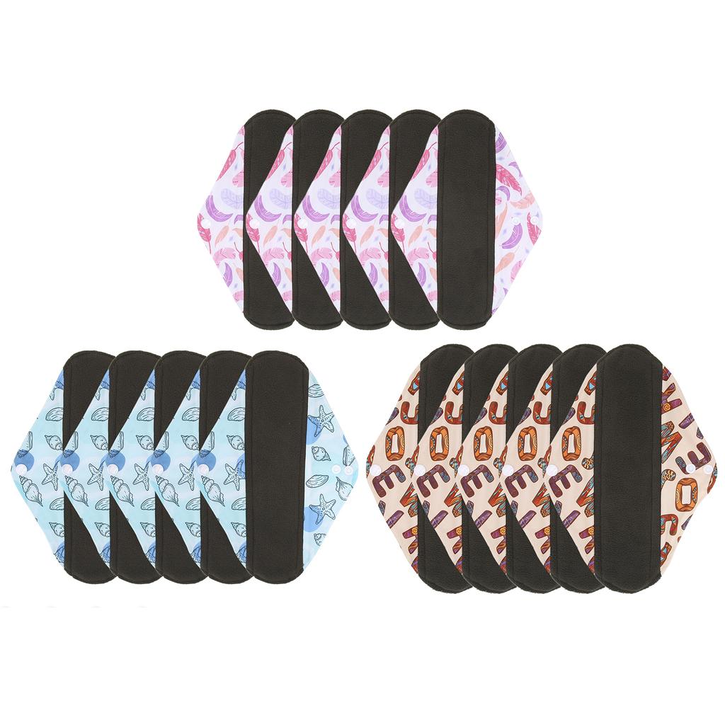 5pcs Menstrual Pads Washable Reusable Leakproof Bamboo Charcoal Panty Liners for Women Size