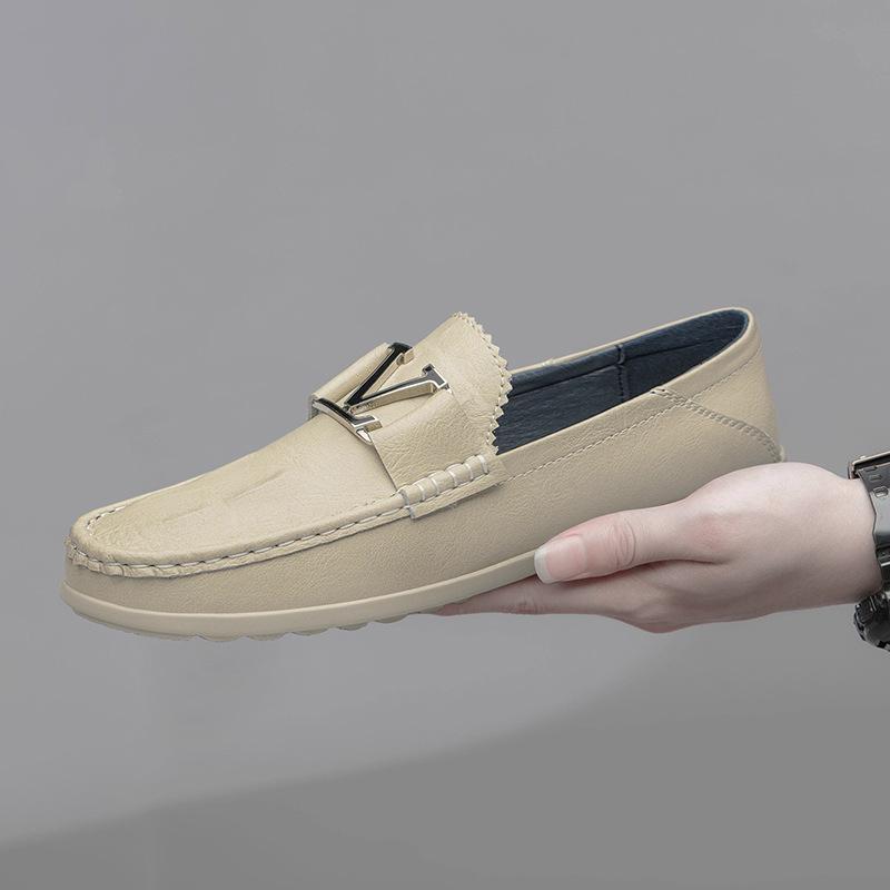 Doudou Shoes Men's Soft Soles, Cowhide Shoes Men's One-pedal Round Head Versatile Soft Leather Casual Shoes