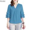 ZANZEA Women Casual V-Neck Ruffles Half Sleeve Loose Blouse