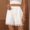 2026 Resort Style White Lace Patchwork Drawstring Shorts