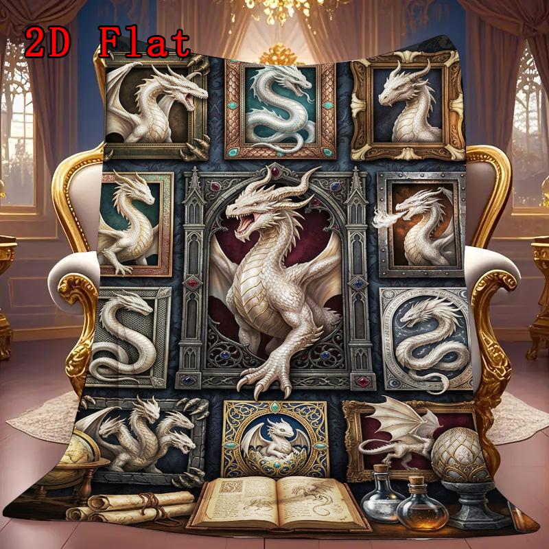 Dragon Legacy Manuscript 2D Flat Pattern Flannel Blanket, High Quality All Seasons, Home Decor, Warmth and Comfort, Perfect for Christmas Gifts.