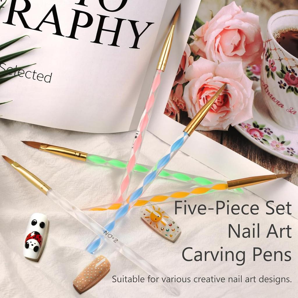 LINMANDA 5Pcs Acrylic Nail Art Brushes Liner Brush Manicure Point Drill Drawing Painting Tools Set for DIY Nail Art Designsv