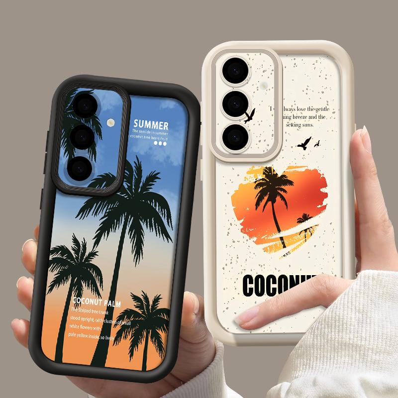 Seaside Coconut Print Case For Samsung A57 A37 A27 A17 S26 Ultra S25 FE A56 A36 A16 A55 A35 A15 A54 5G S21 S22 S23 S24 Plus Shockproof Bumper Cover
