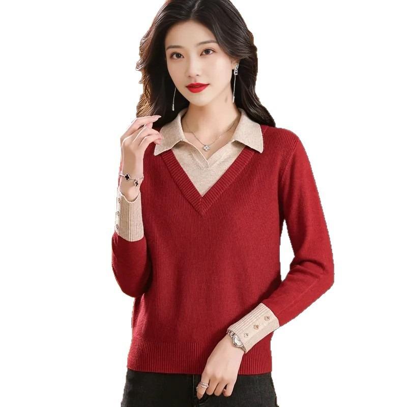 Lapel bottoming shirt new inner sweater women's knitted short top fake two bottoming shirt autumn and winter
