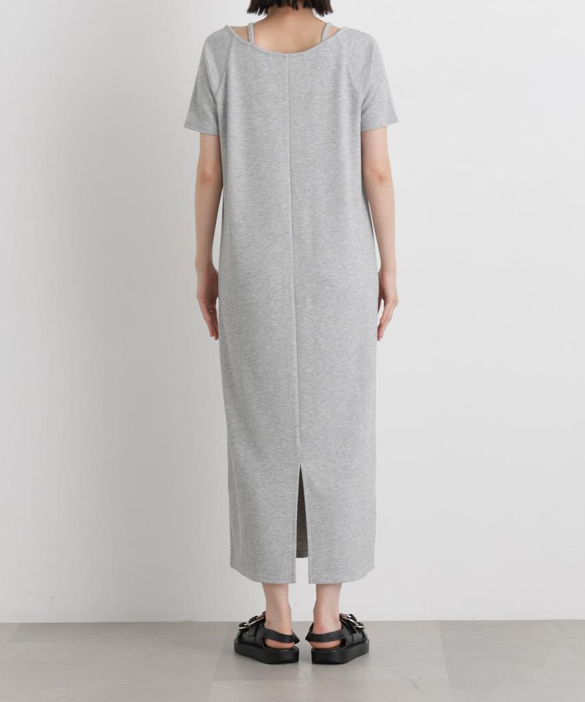Neck Ribbed Cut Dress for Size 023 [Nano Universe] Layered-Like Women, F, Charcoal, 673-6119323