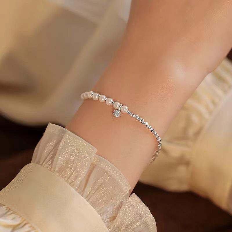 2024 Sterling Silver Pearl Beaded Bracelet - Elegant Gift for Girlfriend