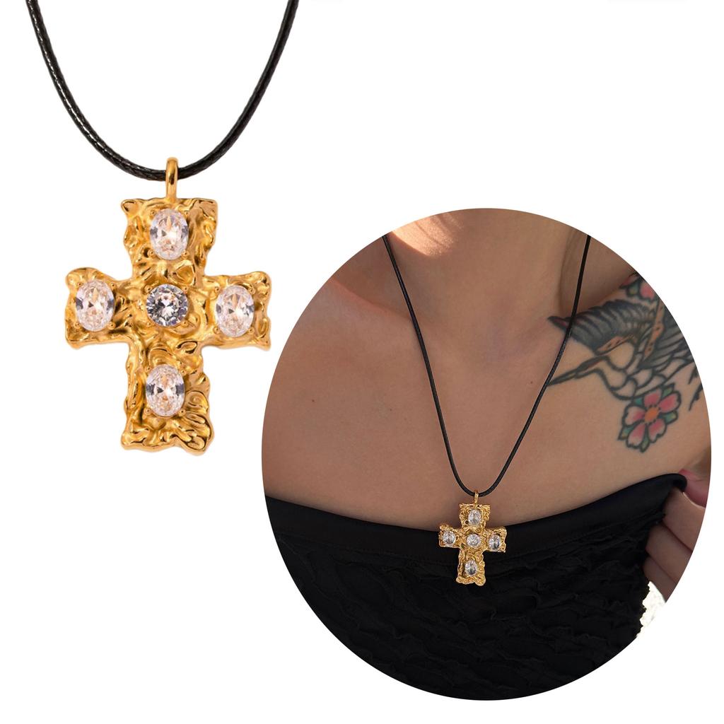 Diamond Studded Neckchain Fashionable Crucifix Pendant Necklaces Adjustable Collarbone Chain Cross Jewelry Ornament