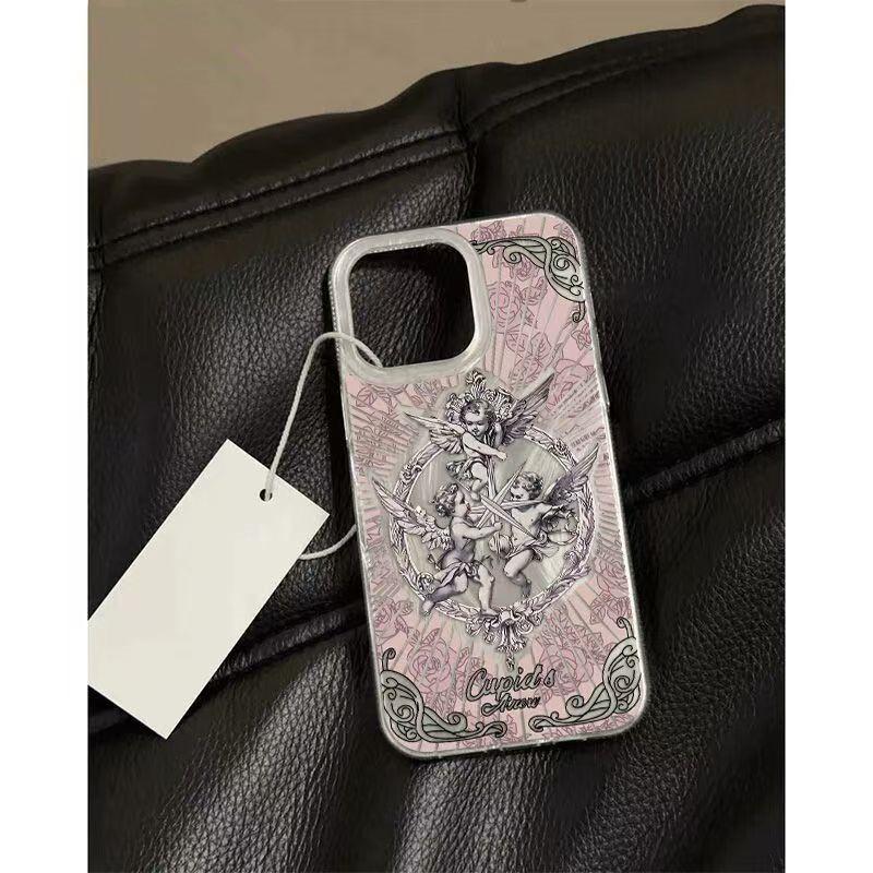 Gotycki Anioł Line Art Holograficzna Tekstura Etui na Telefon dla Serii iPhone 17 16 15 14 13 12 11 16E Pro Max Plus