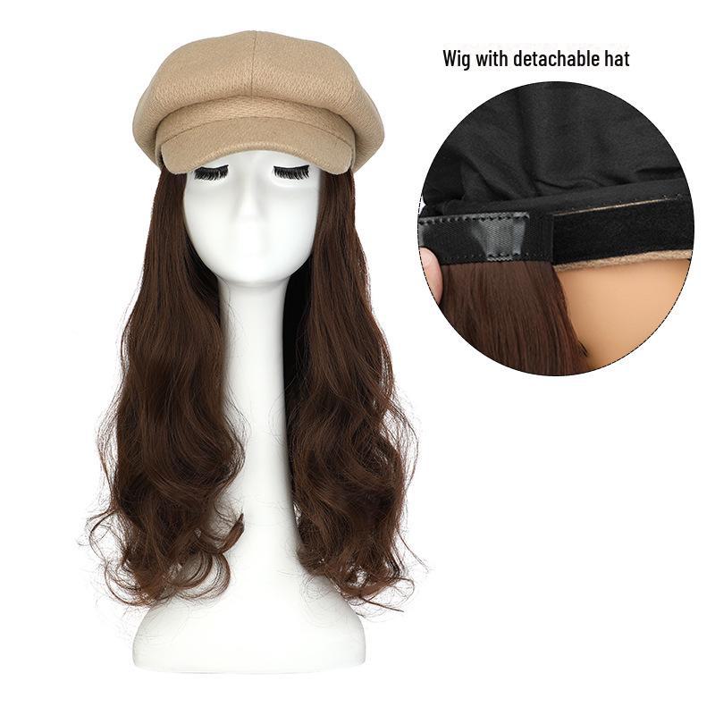 Women's Long Wavy Detachable Hat Wig – Full Head Natural-Look Curly Hair