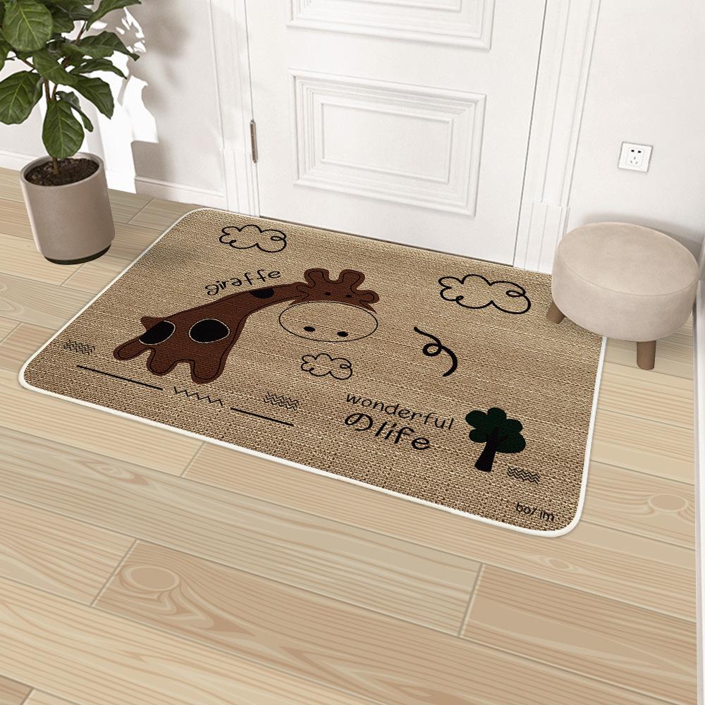 Cartoon Linen Carpet Entrance Floor Mat Door Mat Kitchen Non Slip Foot Mat Bathroom Door Absorbent Mat