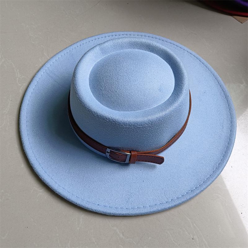 2026 Fedora Hat Winter Round Convex Flat Top Belt Accessories Rose Red Felt Jazz Hat for Men and Women Fedora Gorras