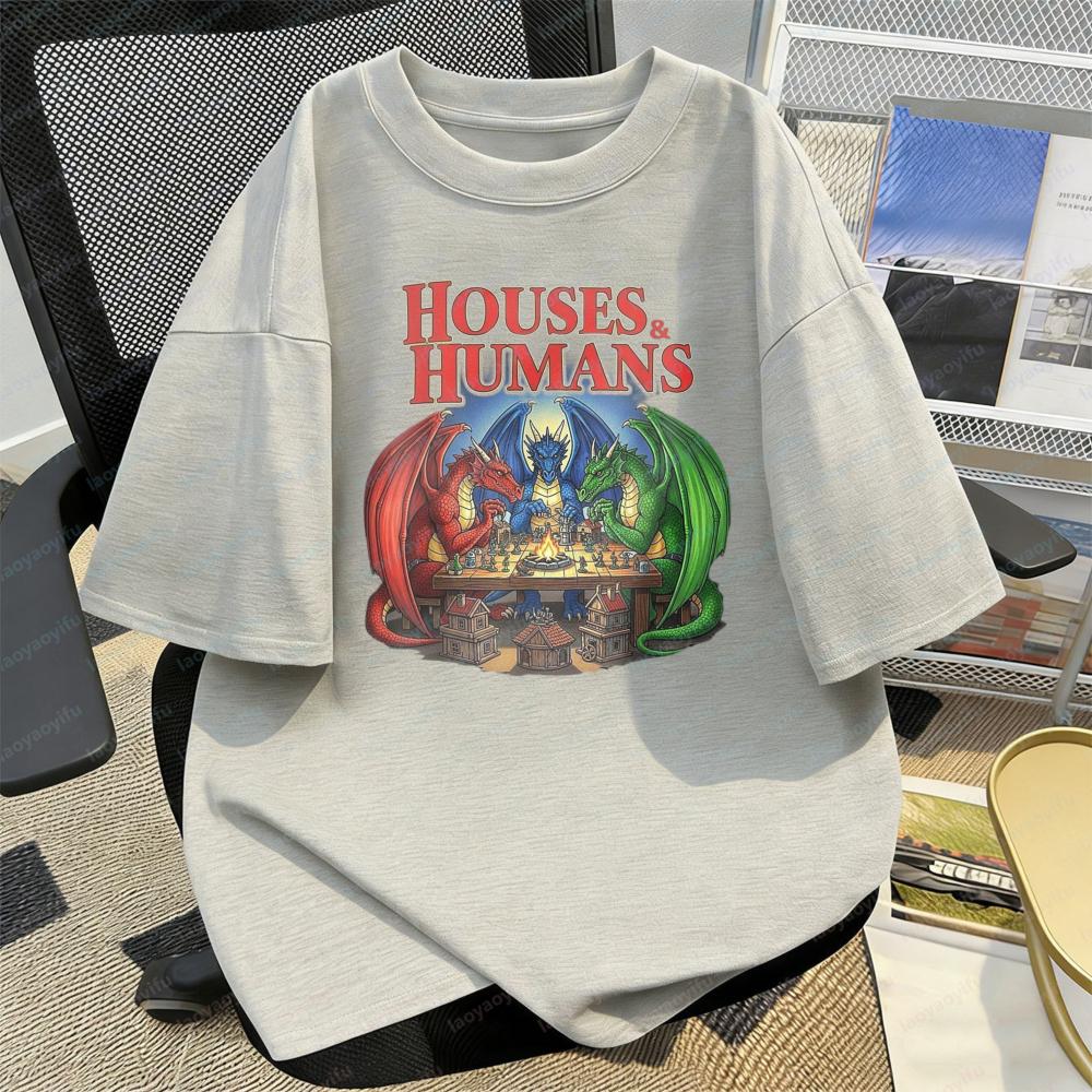 Houses and Humans Dragon Castle Print Unisex Tee Fantasy Board Game TShirt Casual Fashion Trendy Graphic Tops Mens Camisetas