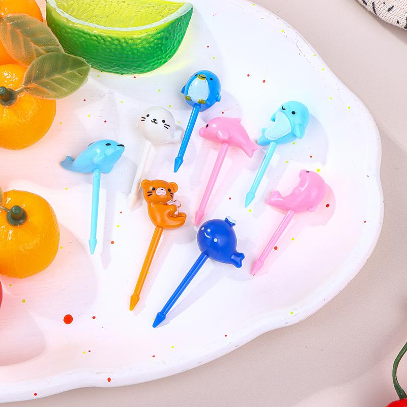 8 ks vidlička na ovoce potravinářský plast Mini kreslený dětský dort Ovocné párátko Bento Lunch Bento Příslušenství Party Dekorace
