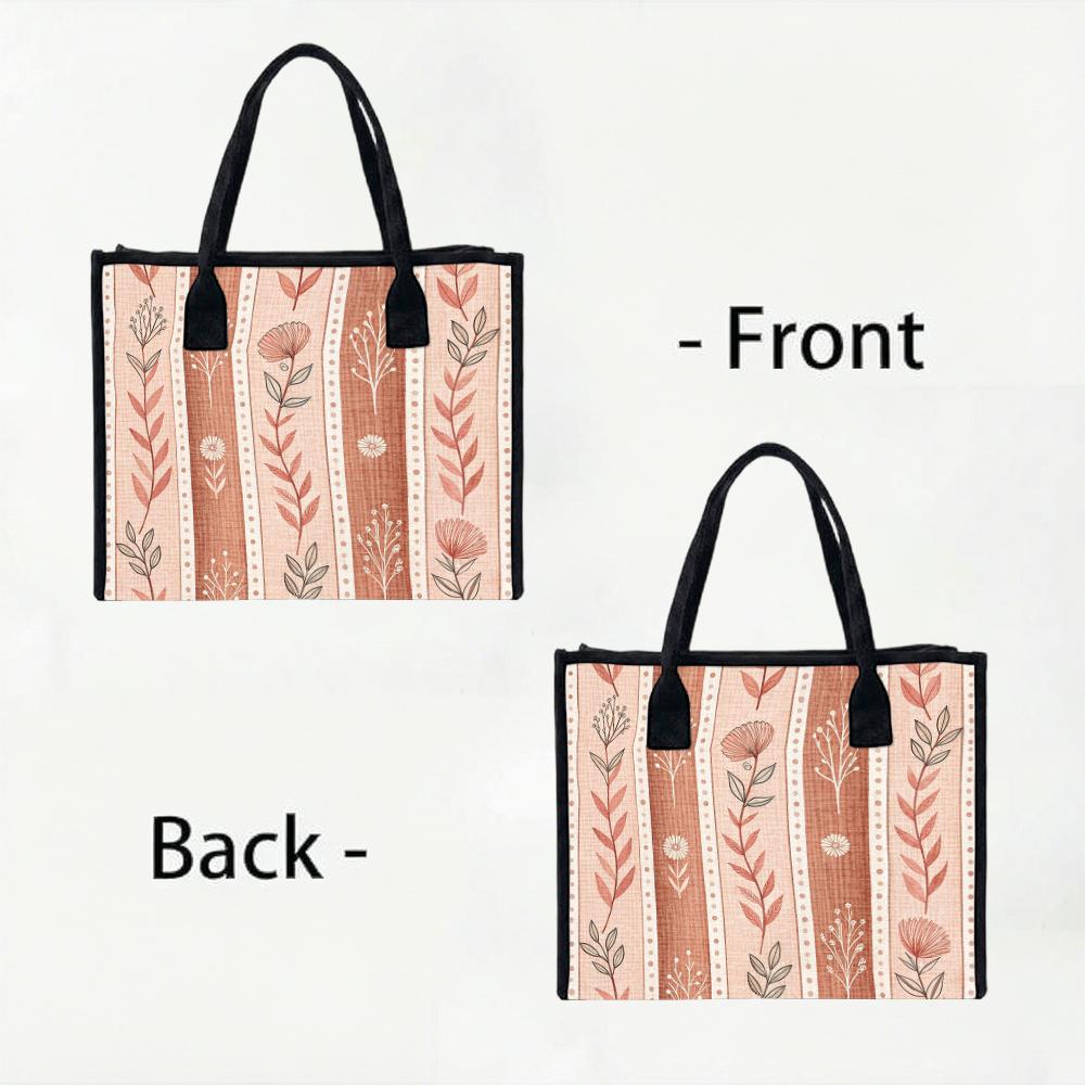 Boho Floral Pattern Tote Bag Large Capacity Daily Carry Handbag Fashion Casual Ladies Outdoor Top Handle Bag