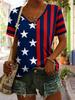 Summer Star Stripe 3D Print T-Shirts Women's Casual Short Sleeve V-Neck T Shirt Top Y2k Harajuku Tees Female Streetwear Clothing