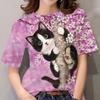 Summer fashion T-shirt for women, 3D printed animal cute cat T-shirt