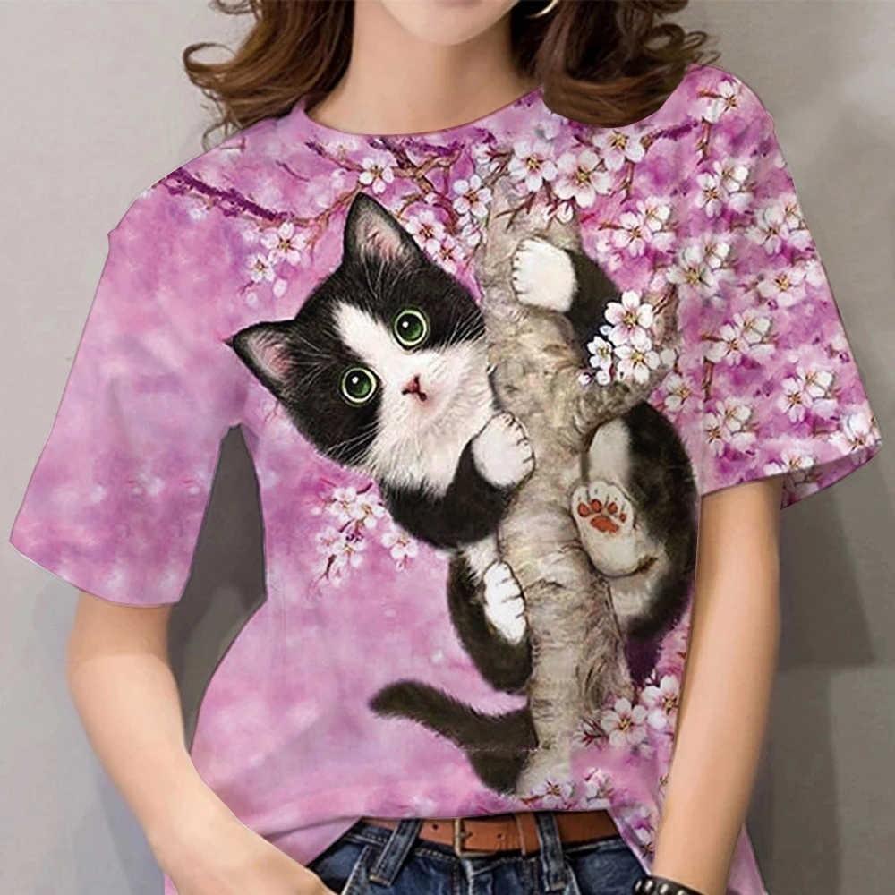 Summer fashion T-shirt for women, 3D printed animal cute cat T-shirt