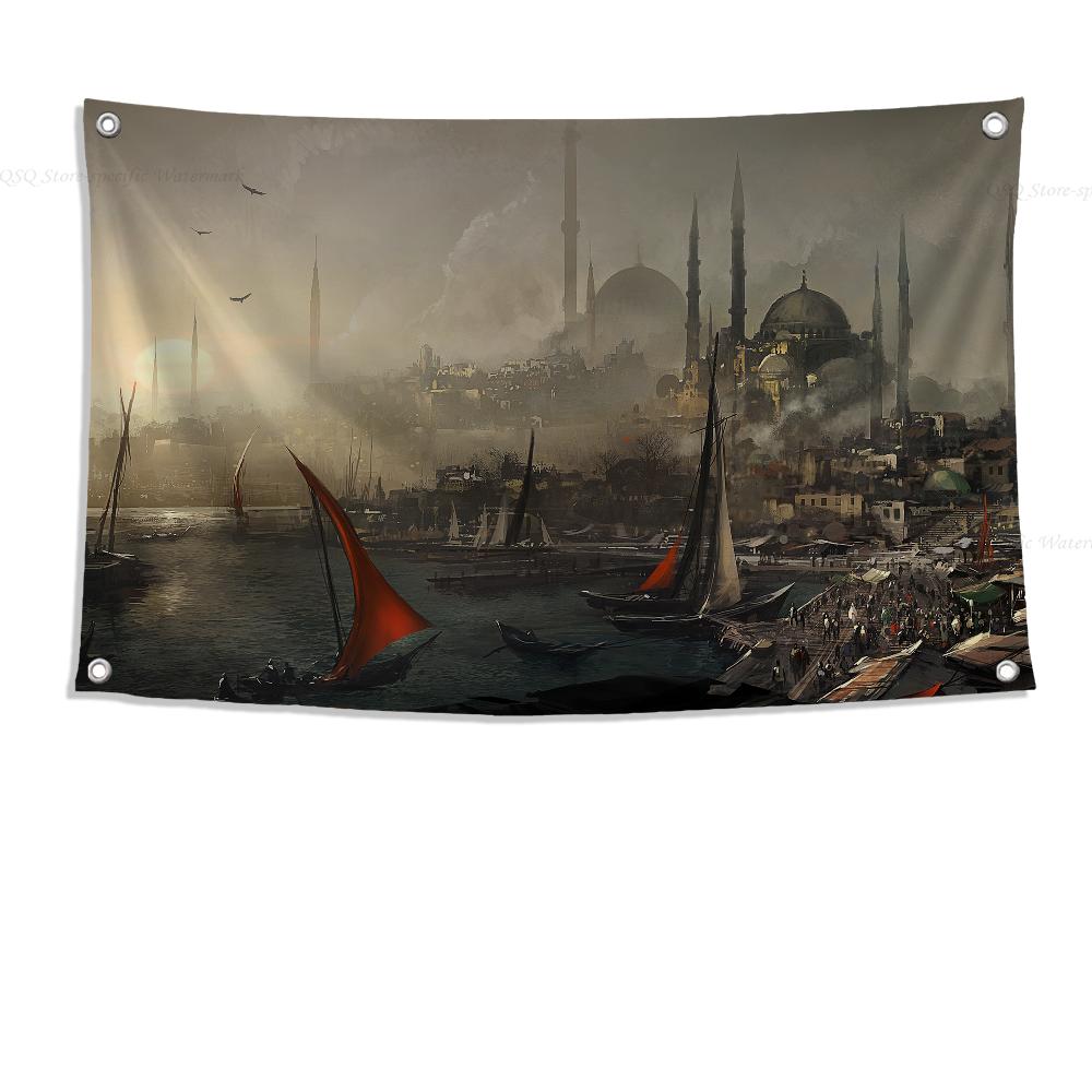 1pc Ottoman Empire Flag Banners Four Hole Flag Polyester Outdoor Decor Room Aesthetic