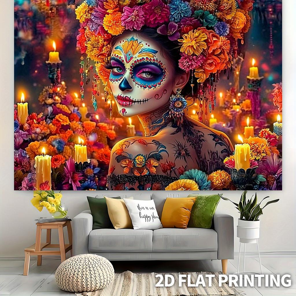 1 piece large Undead Day candy skeleton background cloth - Karavira Katrina Flower Party banner