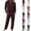 Women's Cotton Pajama Set with Round Neck Long Sleeve Drawstring Wide Leg Pants for Sleep and