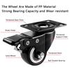 2pcs 1.5 inch 2inch Heavy Duty Black Swivel Castor Wheels Trolley Furniture Caster PP Material Flat Brake Gold Drill Caster