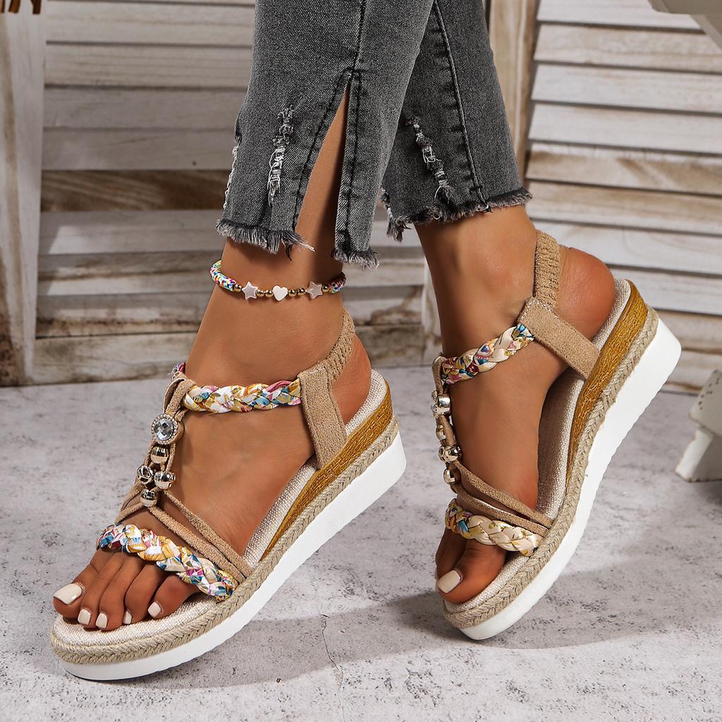 Fashion Bohemian - Style Wedge Sandals with Colorful Braided Straps: Must - Have Summer Footwear