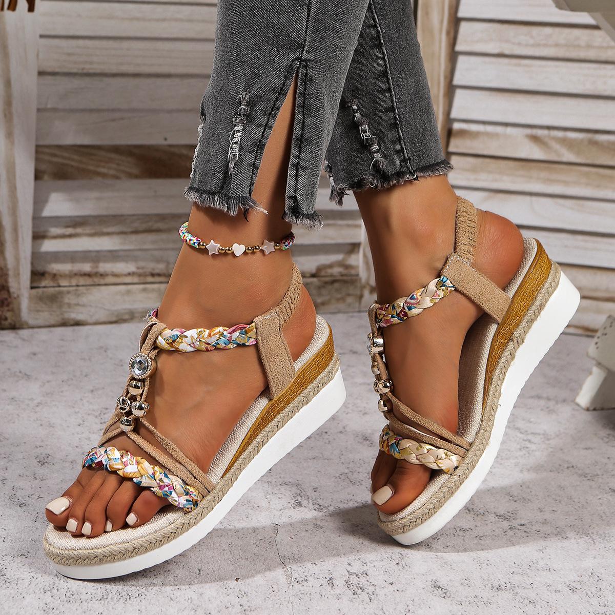 

Fashion Bohemian - Style Wedge Sandals with Colorful Braided Straps: Must - Have Summer Footwear 36