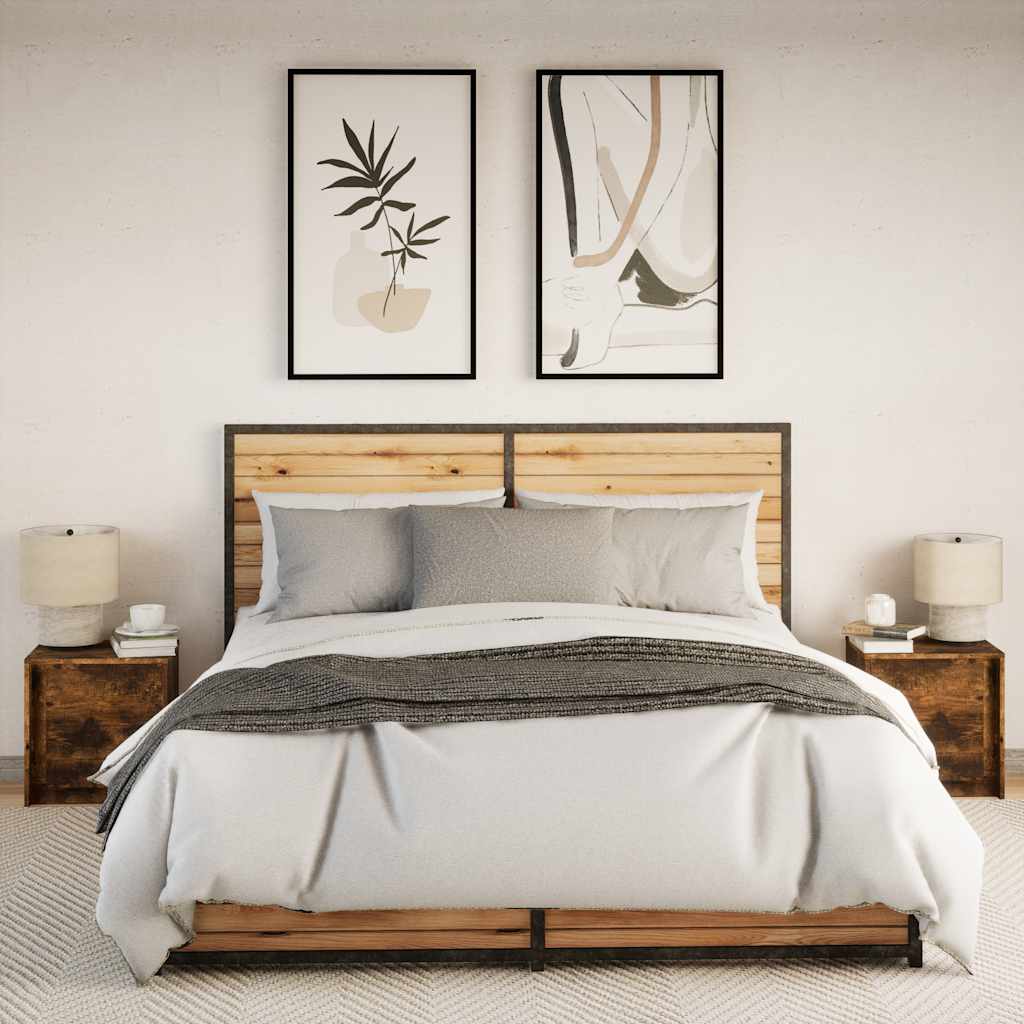 Vidaxl Bedside Tables with LED Lighting, 2 Pcs., Smoked Oak