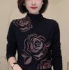 Autumn/Winter Rose Rhinestone Fleece Stand-Up Collar Long Sleeve Warm Top for Middle-Aged and Elderly Women