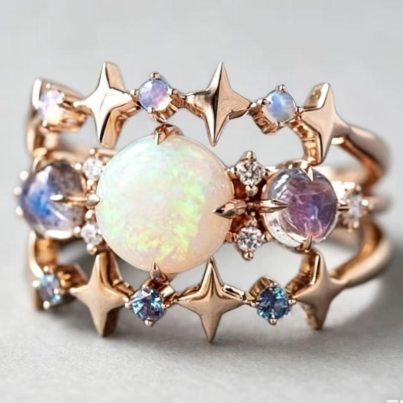 New Rose Gold Three-piece Ring Inlaid with Opal Xingyue Europe Beautiful Women s Ring no. 6