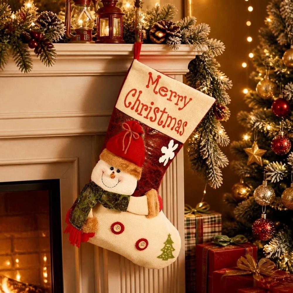 Large Capacity Christmas Stockings Elk Snowman Santa Gift Pocket Santa Claus Cartoon Plush Xmas Tree Hanging Decoration Doorway